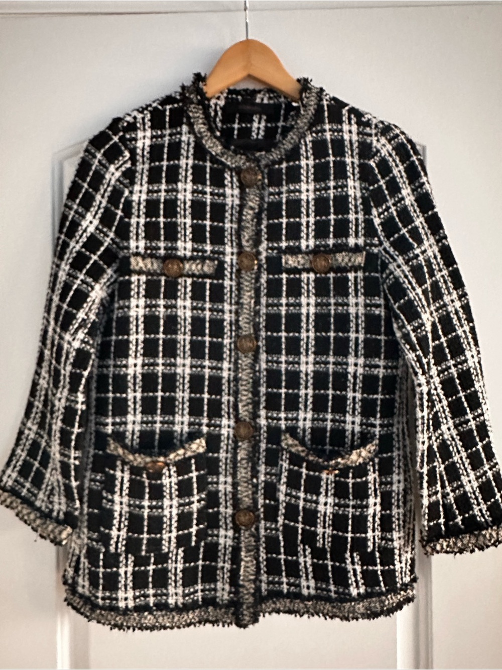 storets Black & White Plaid Tweed Jacket with Gold Buttons and matching shorts